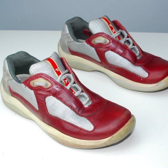 PRADA America's cup Low top Red / Gray Women's leather sneakers - Picture 1 of 10